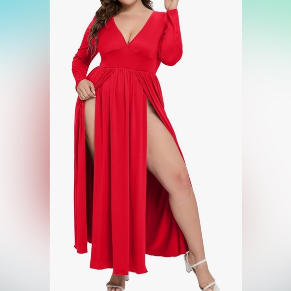 Women's Summer 2024 Sexy Double High Slit Deep V Neck Plus Size Sundresses Thigh - Picture 4 of 8